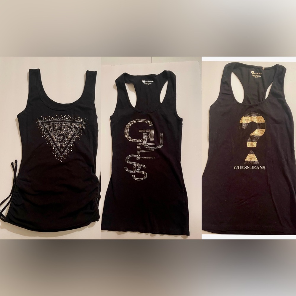 3 GUESS tank tops large black for women rhinestone sequins